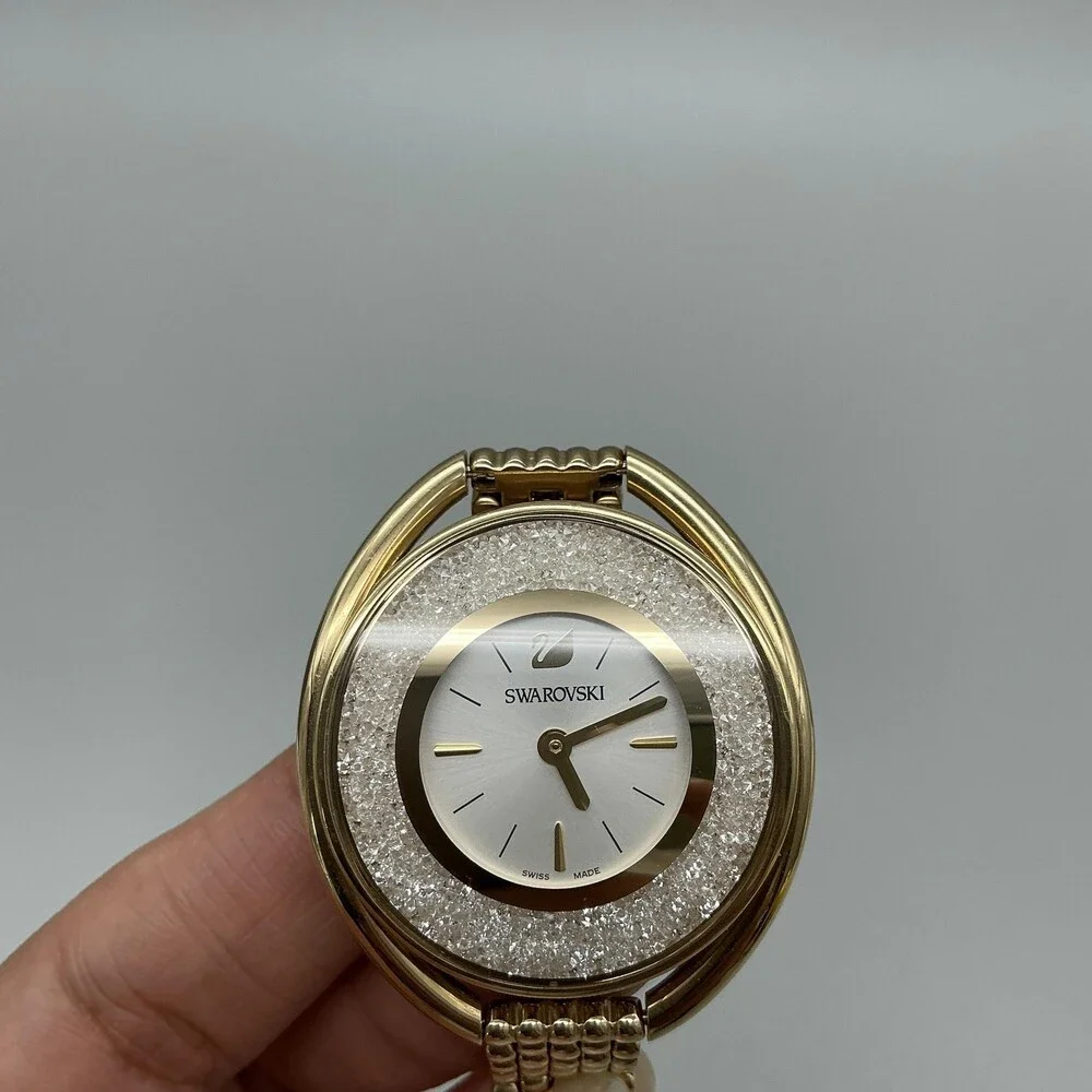 Swarovski Women Watch 37mm Oval Gold Tone Crystal Swiss 5200399 New Battery 7.5
